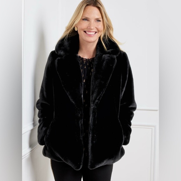 Vigoss Jackets & Blazers - Vigoss Black Faux Fur Shawl Collar Coat Jacket Teddy